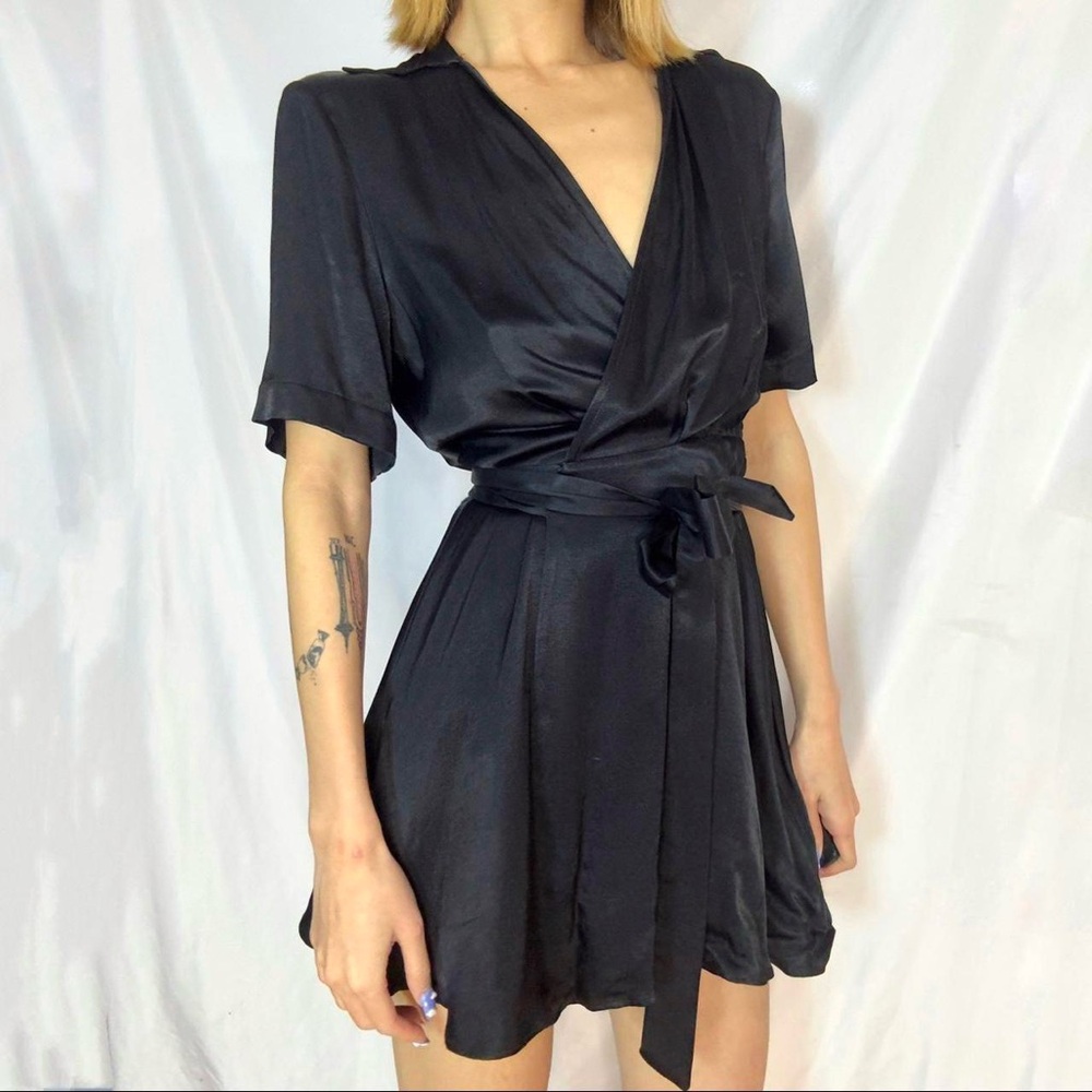 Zara black satin wrap dress